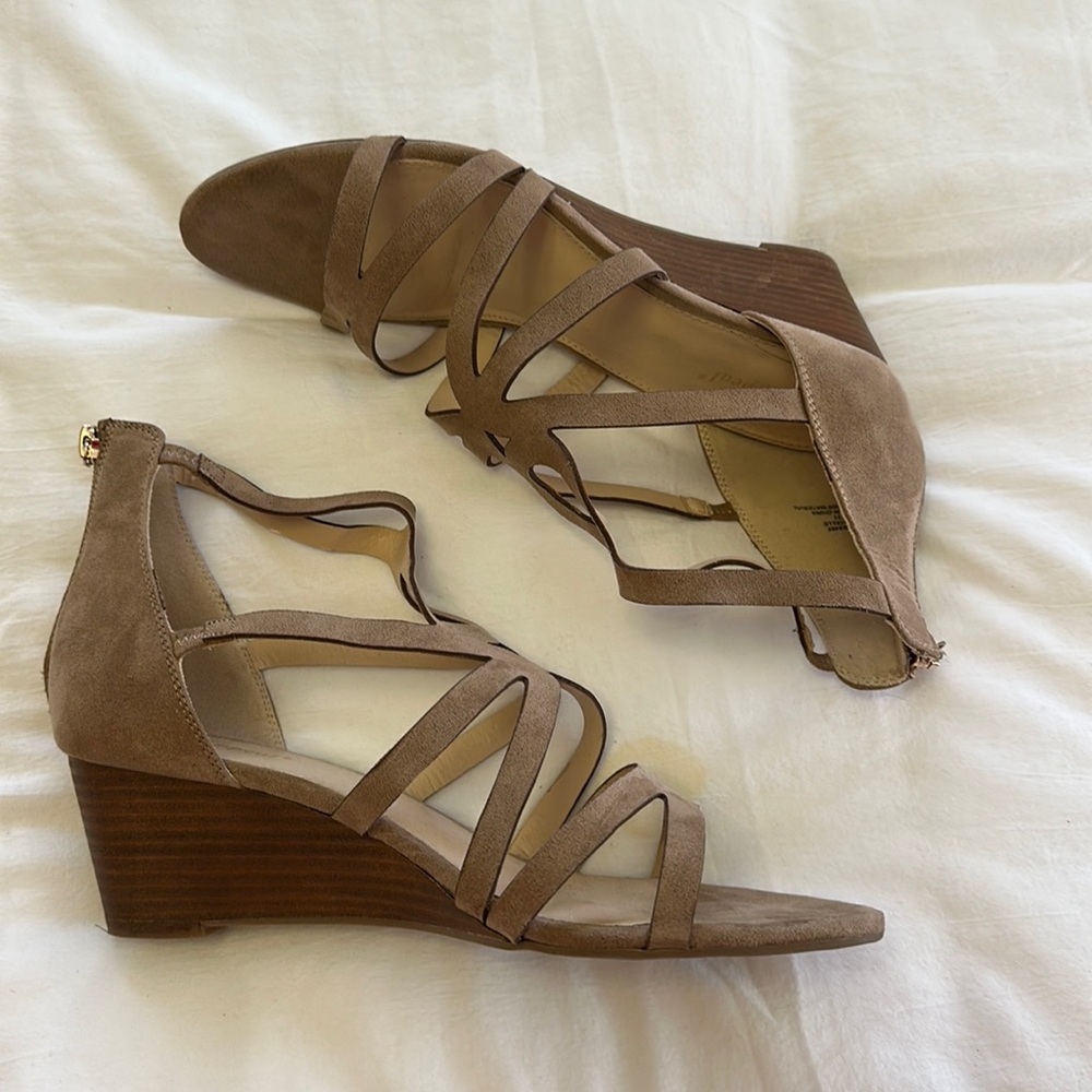 Tan suede wedge sandal